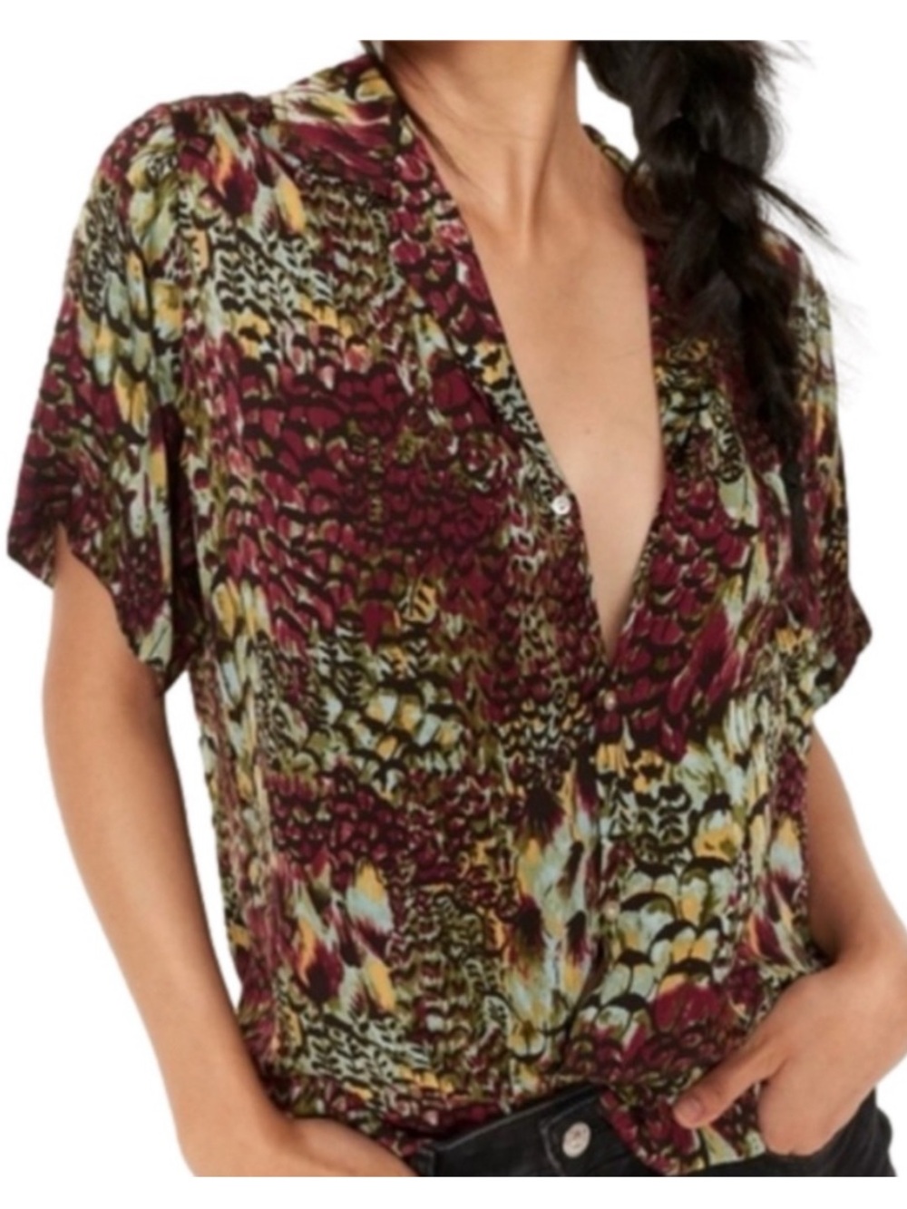 Anthropologie Tiny Postcard Button Down Top Boho Preppy Casual Relaxed Size S
